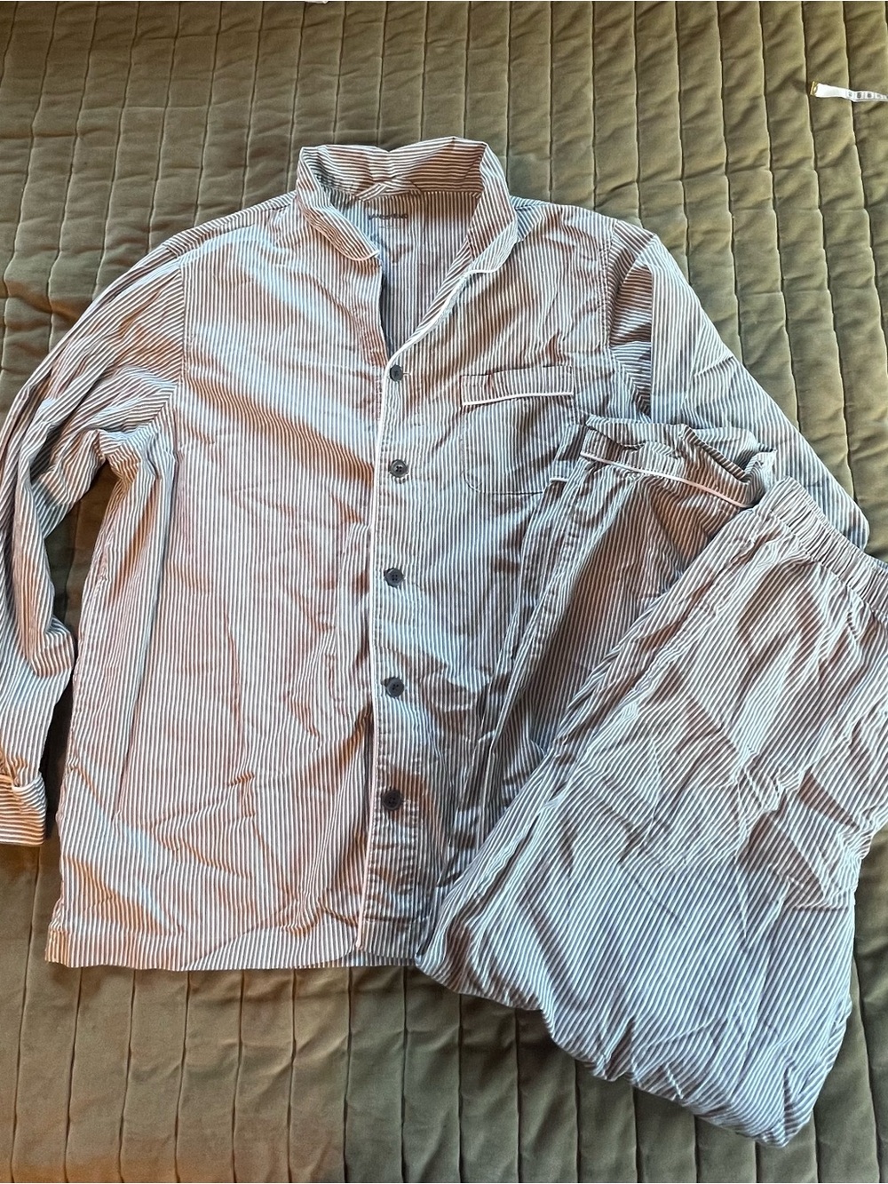 Lands End Striped Cotton Pajama Set - Button Front Top and Elastic Waist Pants